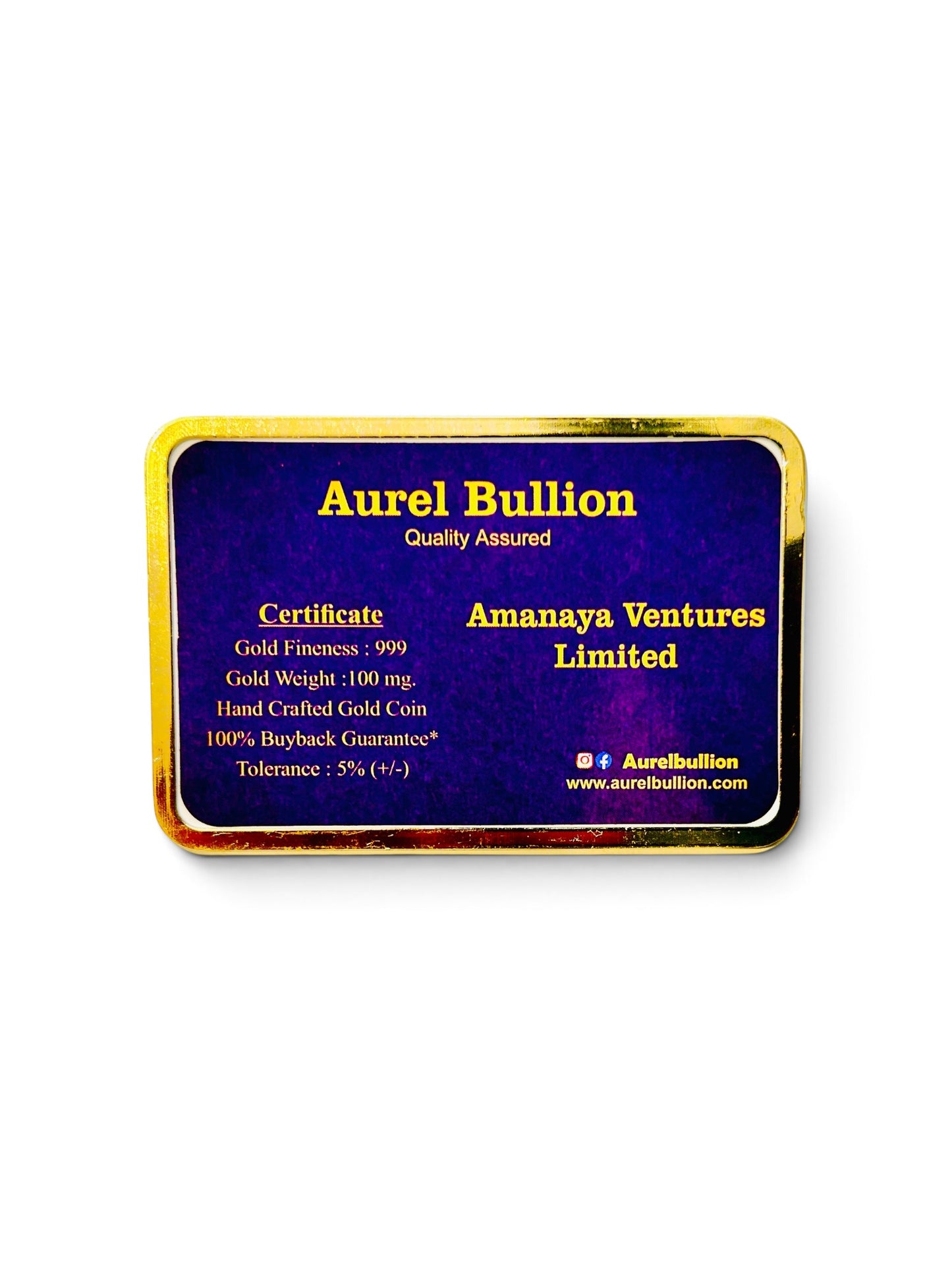 Aurel 100 Mg Gold Foil Coin with 999 Purity