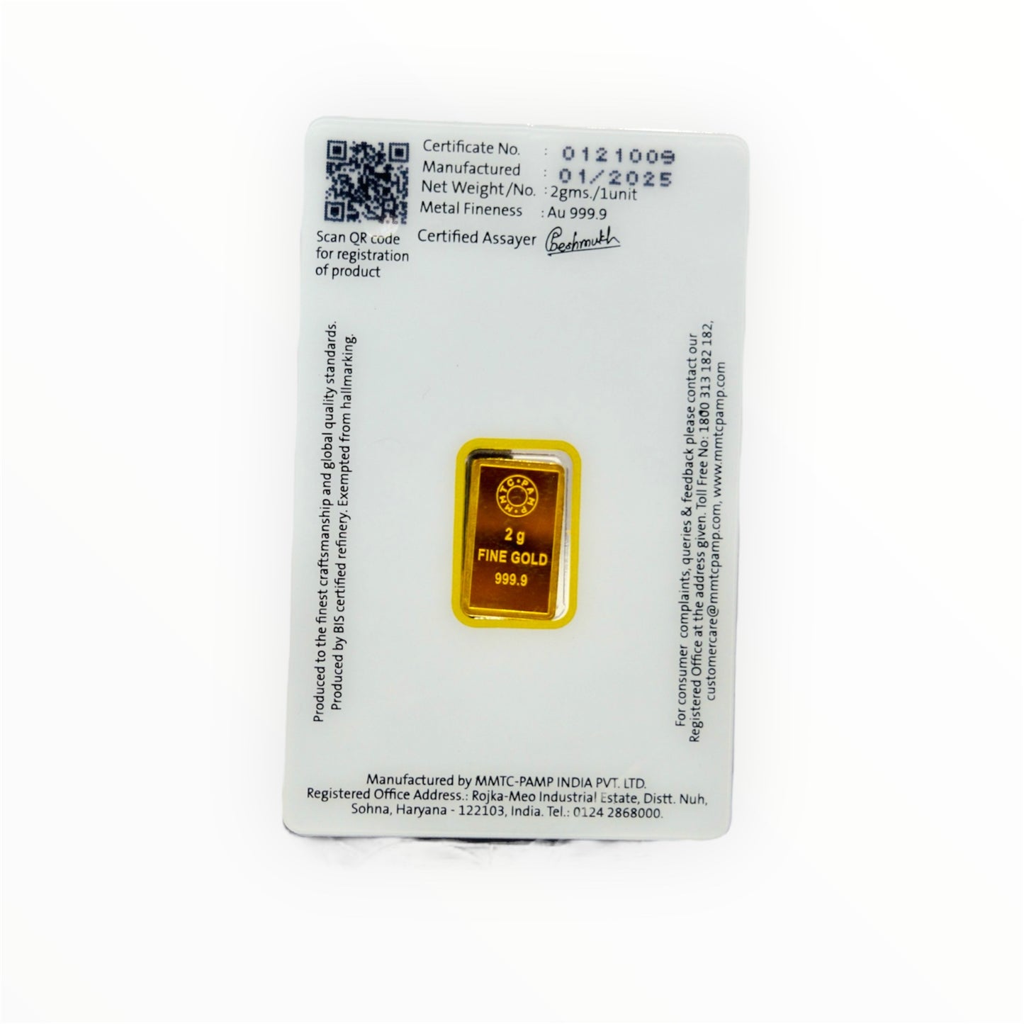MMTC PAMP 2 Gram 999.9 Pure Gold Bar