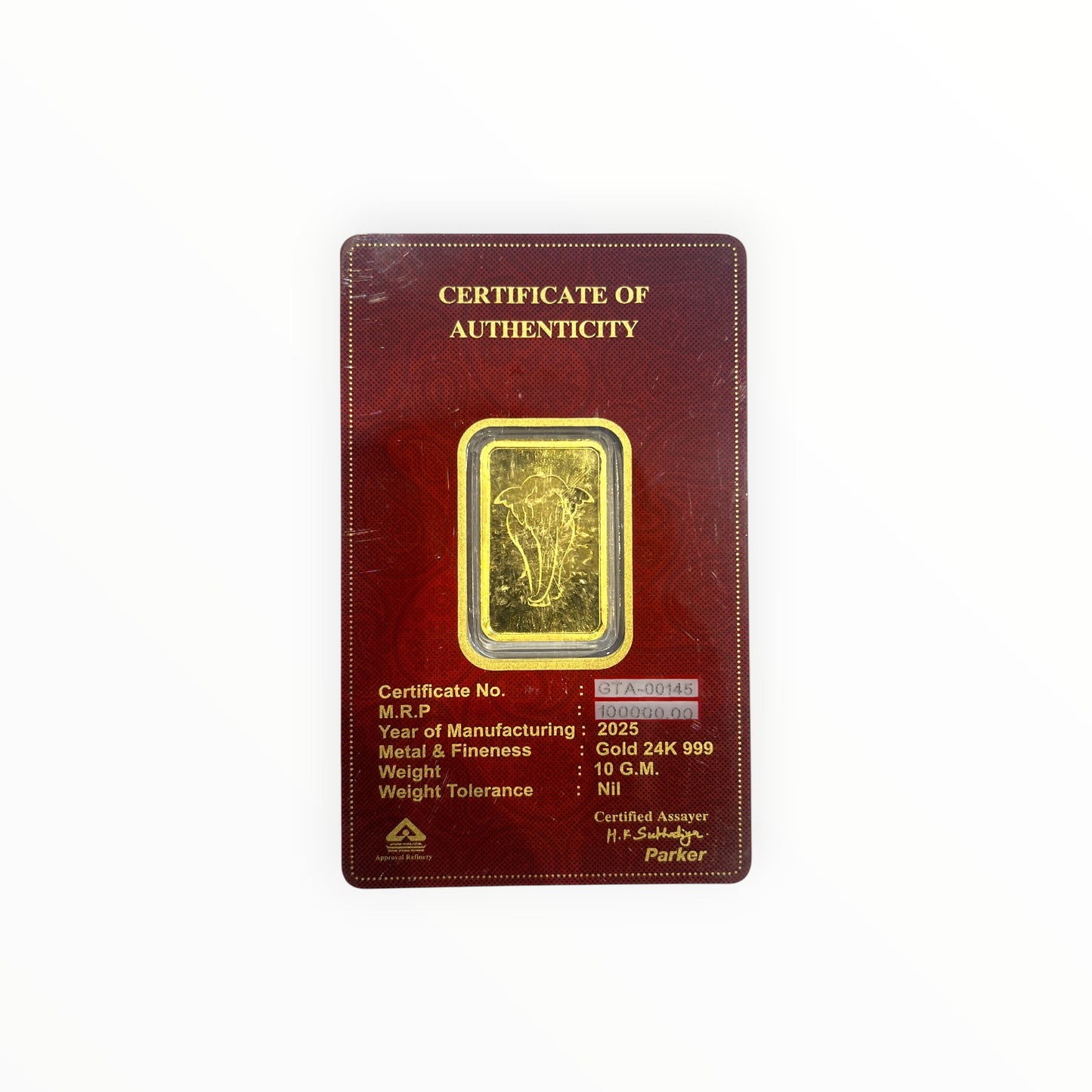 Parkar 10 GM Gold Bar – 999 Purity