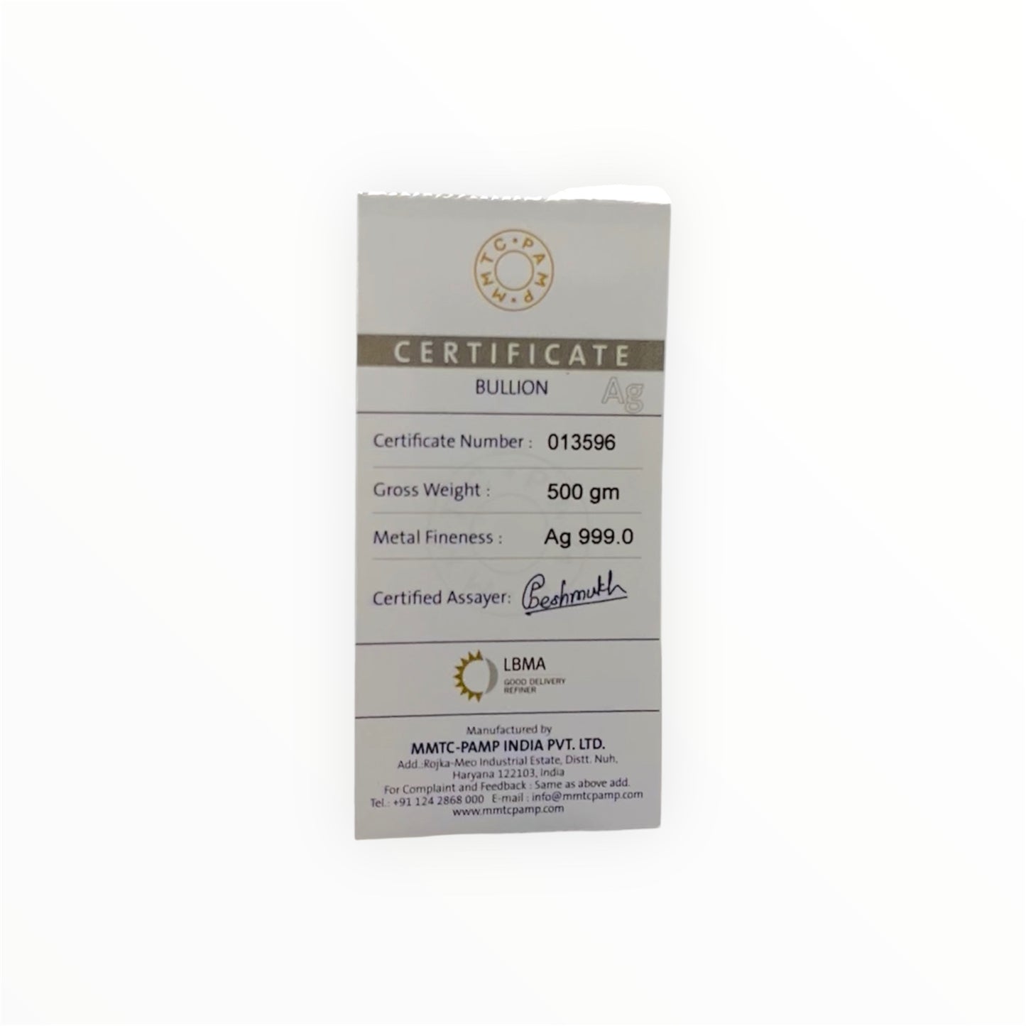 MMTC 500 Gram Silver Bar With 999.9 Purity With Certificate
